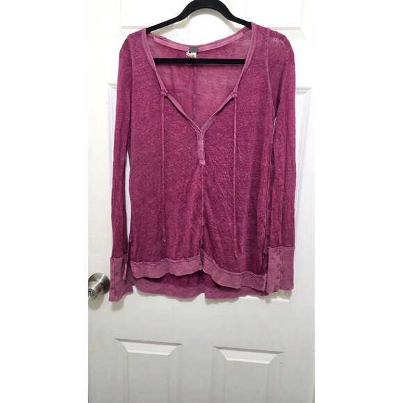 We The Free Womens XS Purple Long-Sleeve Lightweight Knit Tunic Top With Tie Nec - Picture 2 of 8